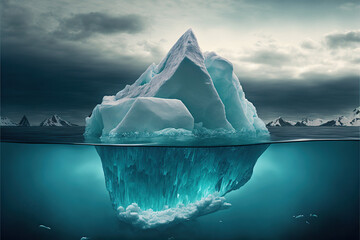 Iceberg in the ocean with a view under water