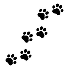 Footprints for pet, dog or cat. Pets print. Walks paw. Black silhouette shape steps isolated on white background. Design walking dogs, cats for prints. Animal pawprint turn right. Vector illustration