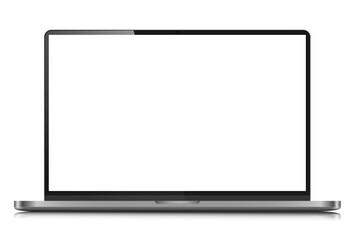 A modern laptop with a blank screen isolated on a white background. Realistic laptop layout in a dark silver case. Vector illustration.