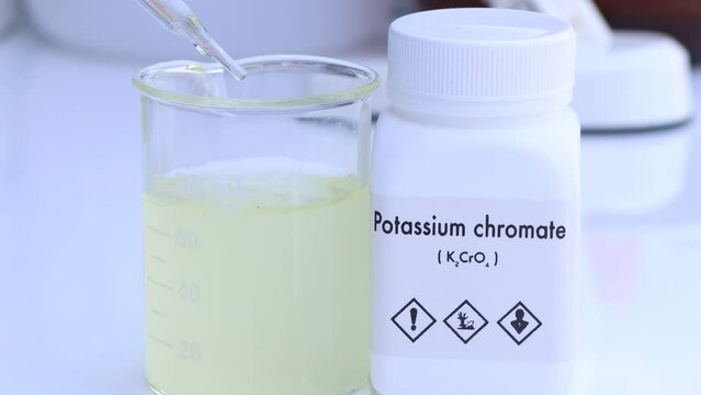potassium chromate in bottle , chemical in the laboratory and industry, Chemical used in the analysis
