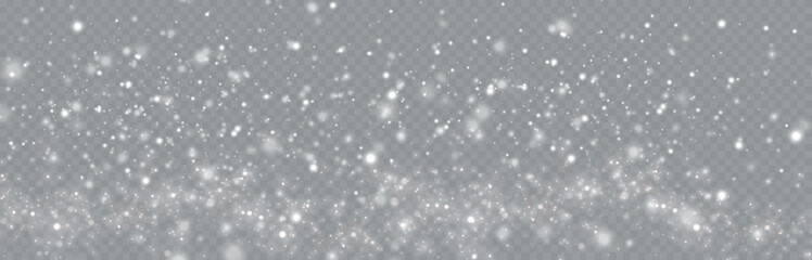 Falling snow.Christmas background.Snow blizzard.Transparent background.Light effect.