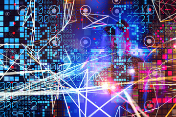 Neural network 3D illustration. Big data and cybersecurity