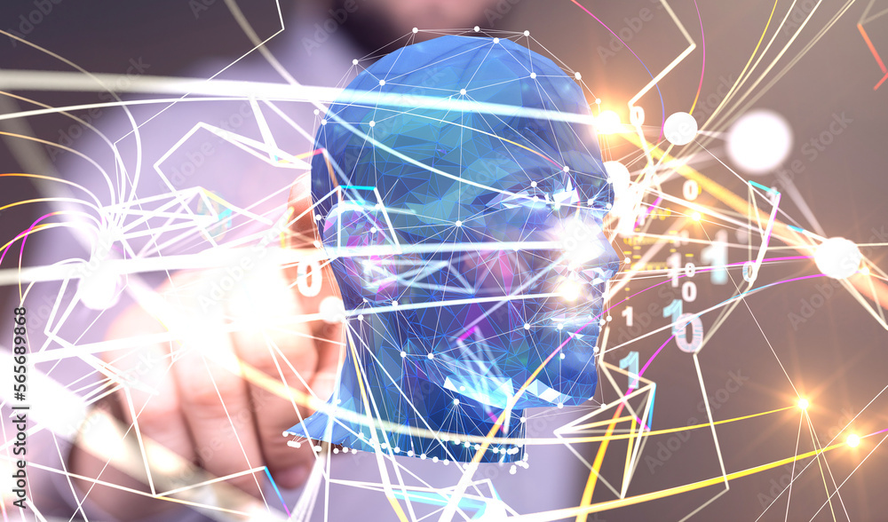 Aufkleber Digital cyberspace with particles and Digital data network connections concept.