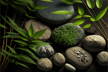 Fototapeta na wymiar Spa background with stones and bamboo
