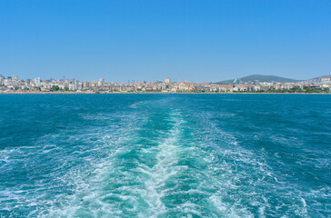View from the Sea of Marmara to the city of Istanbul on a clear sunny day.