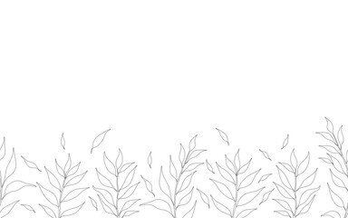 Seamless horizontal pattern with hand drawn tea leaves and branches.