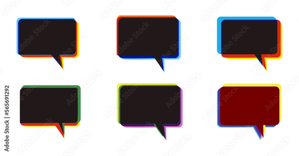 Poster set of glitch icons of message arrival, message icon bubbles in glitch style on a white background e