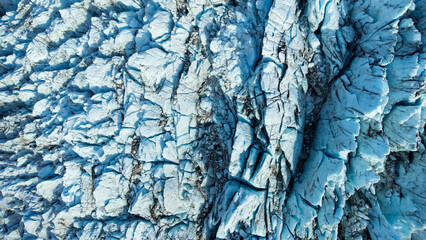 Vatnajokull Glacier in Iceland, Pure Blue Ice at Winter Season, Aerial View.