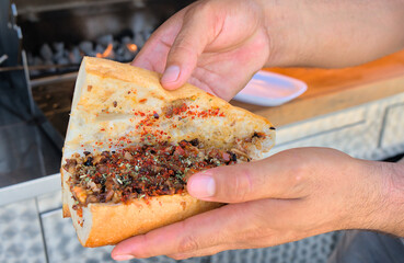 Fast food street food in the middle east. Appetizing, juicy and savory dishes