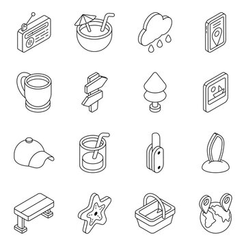 Pack of Camping Accessories Linear Icons 

