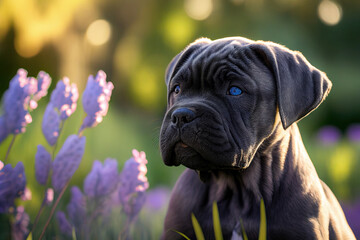 Cane Corso puppy in the garden, Generative AI