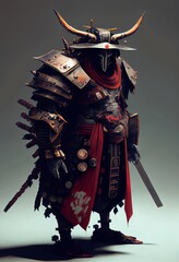 Fototapeta premium Samurai robot in armor, soldier, Illustration