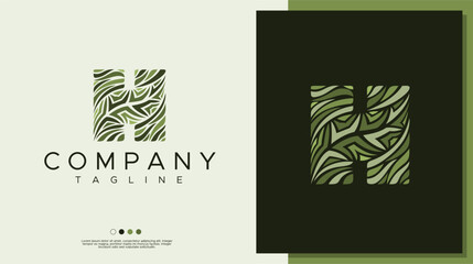 H leaf letter logo design template