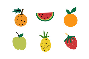 Set of cute tropical fruit in cute illustration