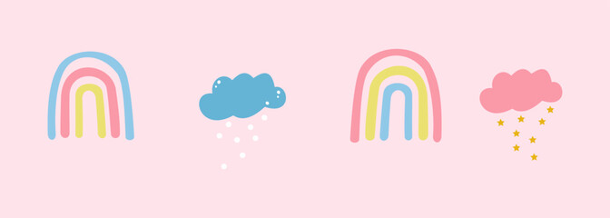 Collection of rainbow and cloud in cute illustration