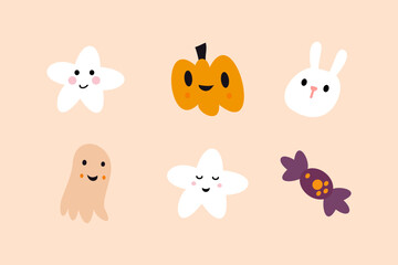 Set of simple and cute halloween object illustration for holiday design ornament