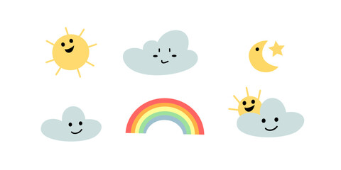 Set of cute weather symbol in cartoon style