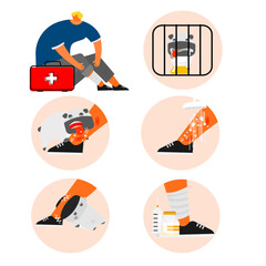 Cartoon of first aid for dog scared and bitten.