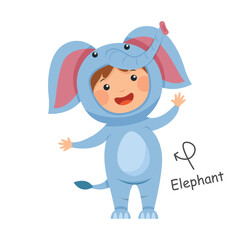 Happy child is wearing Elephant animal costumes . Vector .