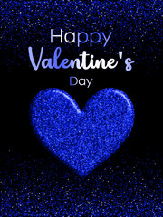 Happy Valentine's day. Blue heart with sparkles, on a dark background. glitters, illustration. eps file. great card, valentine for loved ones