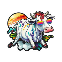 Fototapeta na wymiar Colorful Cow Sticker Design Generative AI