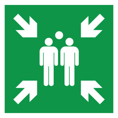  Emergency evacuation assembly point sign, collection point sign, vector illustration.