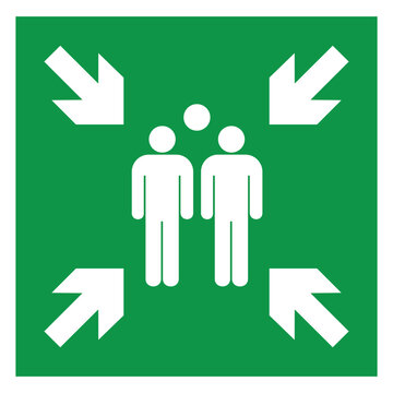  Emergency evacuation assembly point sign, collection point sign, vector illustration.