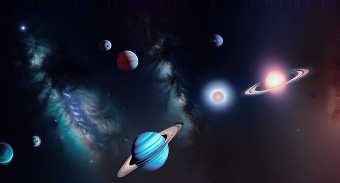 planets and stars zooming through outer space deep nebula clouds colorful black night dark animation 3D