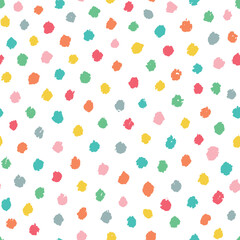cute seamless pattern with colorful brush stroke dots. Good for nursery apparel decor, bedding, textile prints, wallpaper, scrapbooking, stationary, wrapping paper, etc. EPS 10