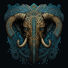 an elephant's head with intricate designs on it, digital art, sumatraism, ornate, digital illustration