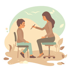 Boy having his face painted, vector illustration