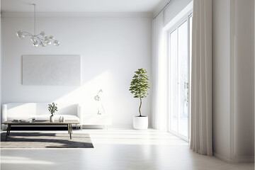 modern minimal white living room interior design, generative ai