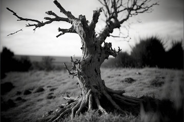 Broken Tree in black and white, made using generative AI
