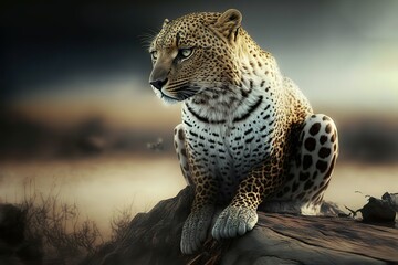 Plakat Leopard Stock Photo, Wildlife Photography, Generative Ai