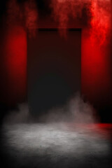 The dark stage shows. dark red background. Generative AI