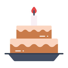 Party cake with candle on it, birthday cake icon