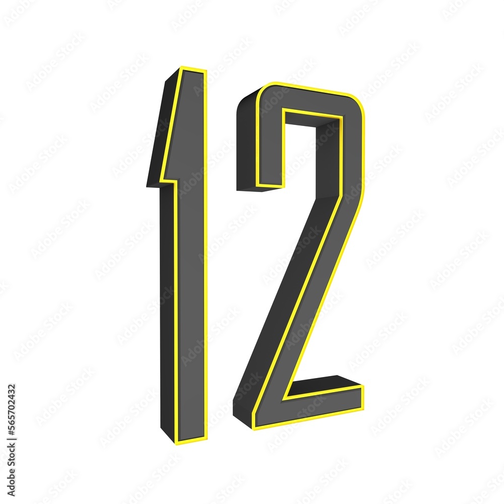 Poster gray 3d number 12 on a white background. rendering an image.