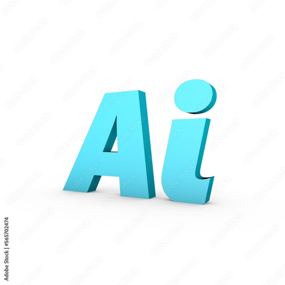 Poster 3d ai text on white background with shadow. artificial intelligence.