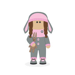 Handmade doll in tilde style. Coloring. The illustration can be used as an emblem for needlewomen, a logo, a print on a T-shirt, an interior picture