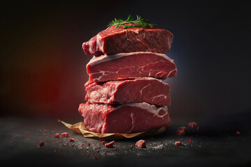 a pile of raw meat,studio lights background, concept abstract composition, generative ai