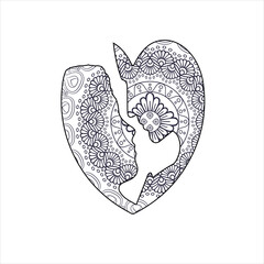 Couple face heart mandala coloring page