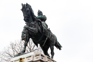 Vittorio Emanuele II equestrian statue in Piazza Bra, Verona, Italy - panoramic view of historical...