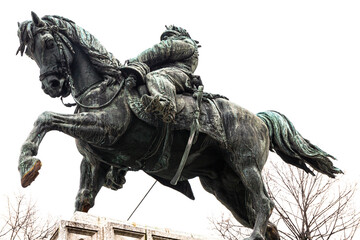 Fototapeta premium Vittorio Emanuele II equestrian statue in Piazza Bra, Verona, Italy - panoramic view of historical monument in city center