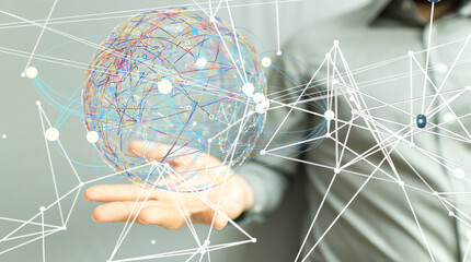 Global network. Blockchain. 3D illustration. Neural networks and artificial intelligence. Abstract  - connection