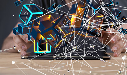 Neural network concept. Connected cells with links. - connection