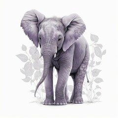 elephant isolated on white background with muted leaves, AI assisted finalized in Photoshop by me