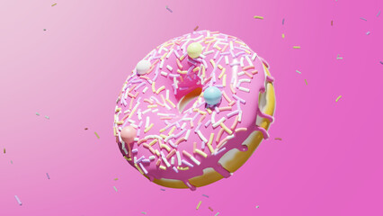 3D Rendering Donut on pink background