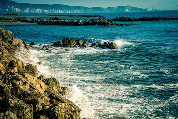 Olas de mar sobre la costa