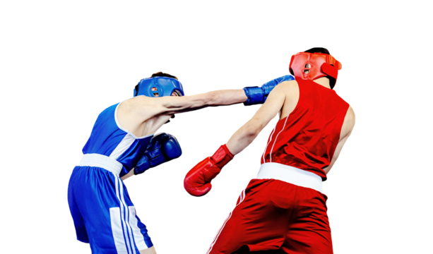 boxer lands right jab to opponent in boxing match