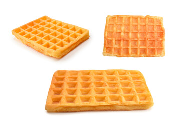 Belgian waffle isolated on white background.